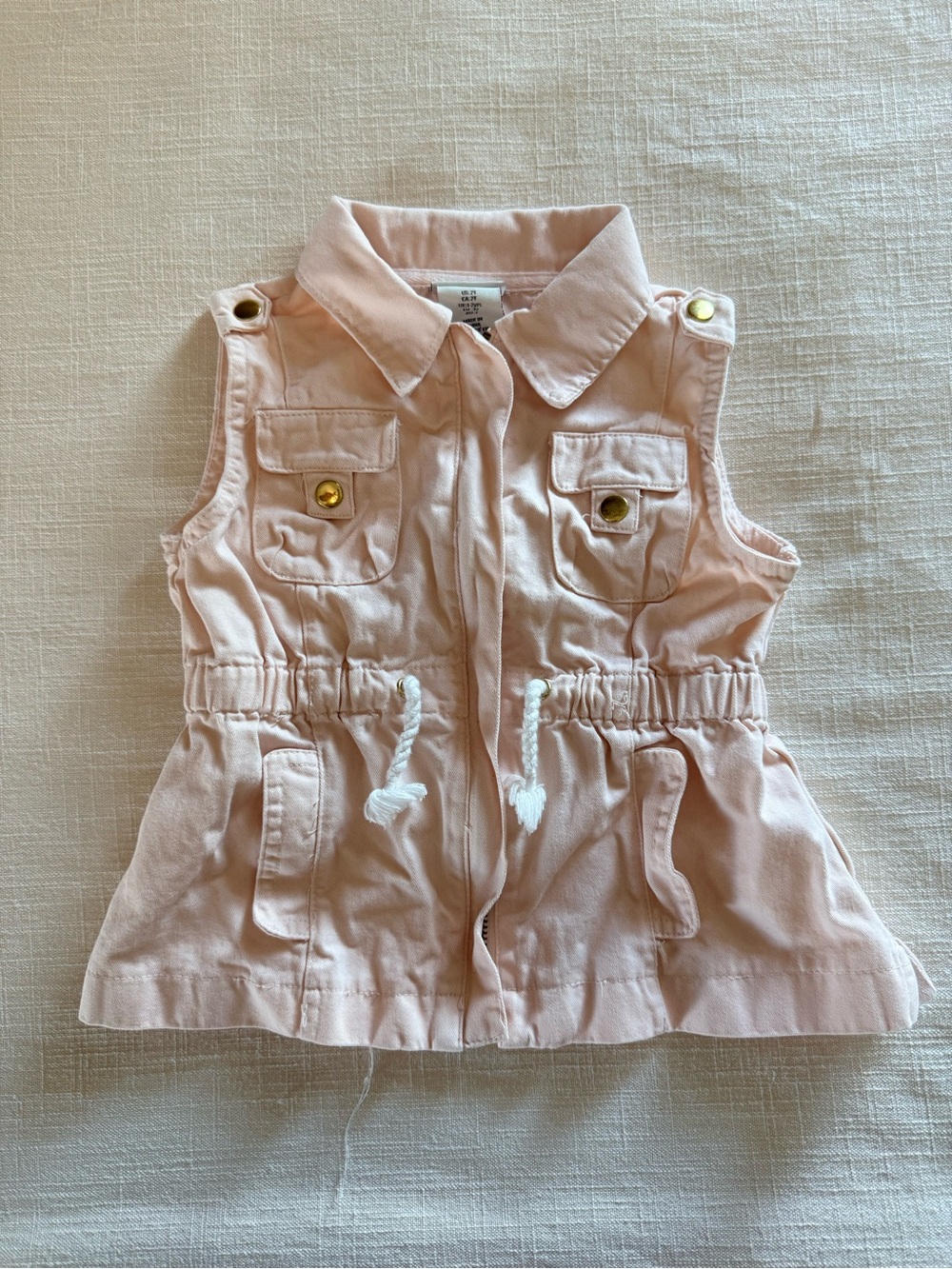 Girls' Light Pink Sleeveless Utility Vest with Drawstring